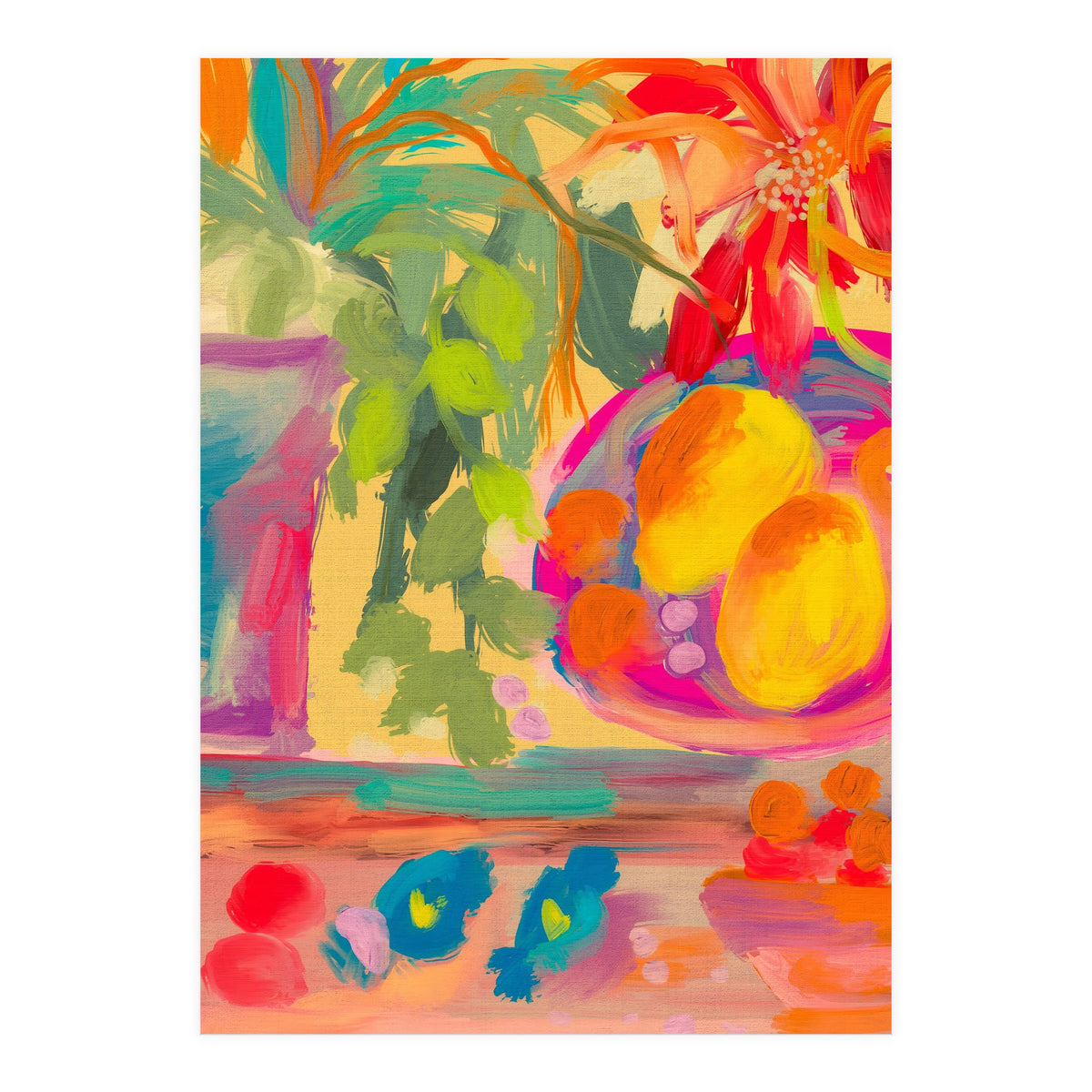 Colorful abstract summer lemons floral still life  (Print Only)