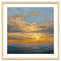 Atmospheric Golden Sunset Impasto Oil Painting Featuring Textured Clouds