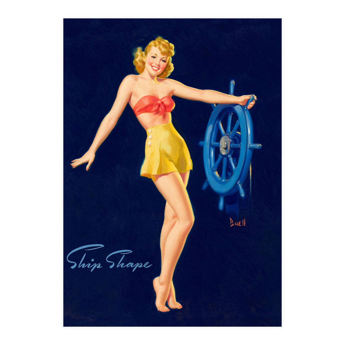 Pinup Girl Is Posing With A Steering Wheel (Print Only)