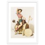 Pinup Cowgirl Riding A Wooden Horse Made Of Barrel thumbnail