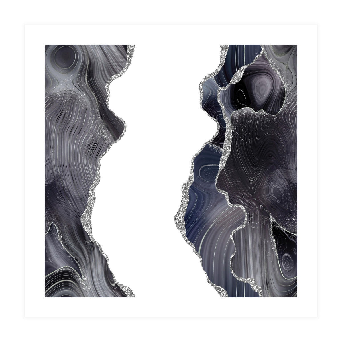 Black & Silver Glitter Agate Texture 05 (Print Only)