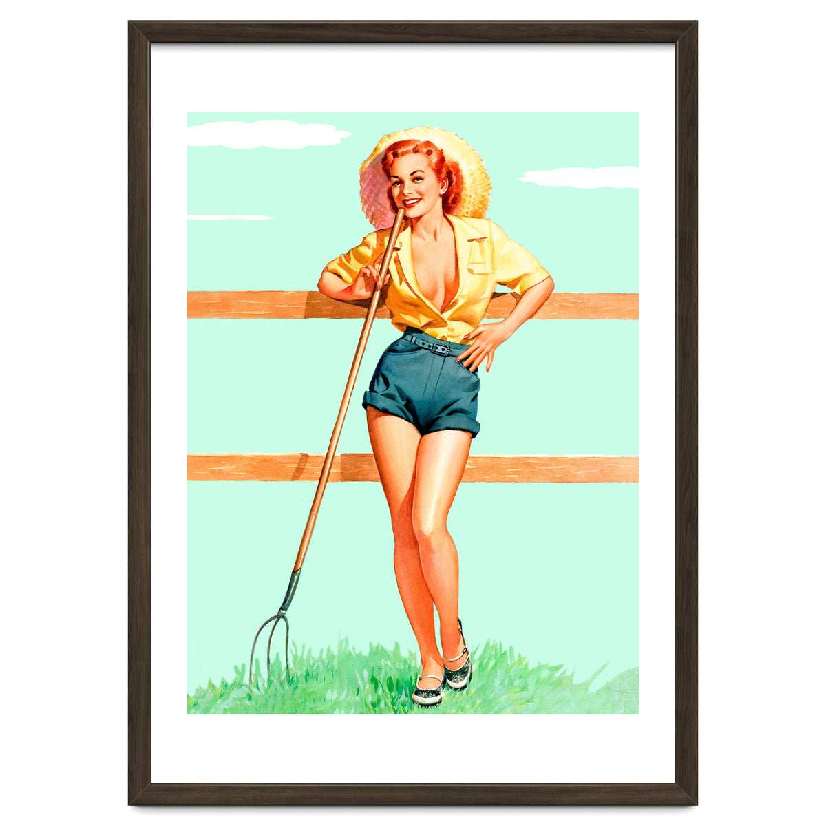 Pinup Country girl Posing With Pitchfork