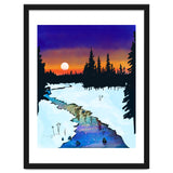 Purple Midnight, Snow River Full Moon Nature Landscape Painting, Winter Travel Adventure Places thumbnail