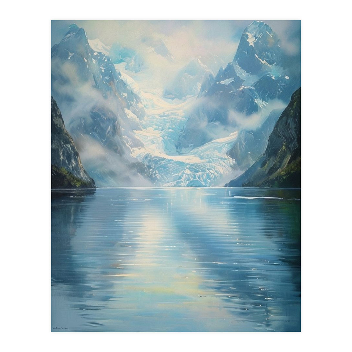 Ethereal Descent: The Glimmering Silence of the Ancient Glacial Fjord (Print Only)