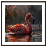 Pink Flamingo Swimming In Sunlight Water thumbnail