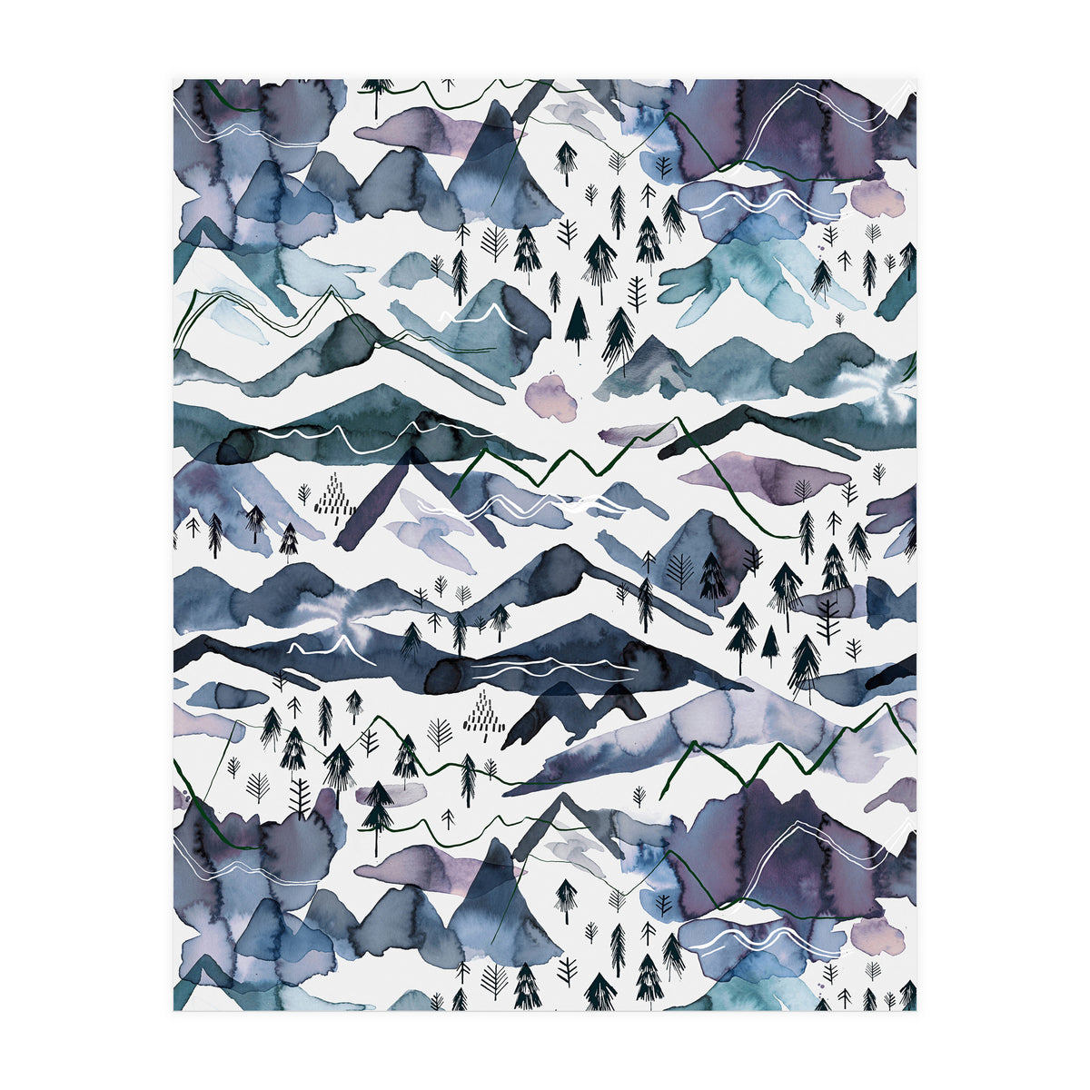 Watercolor Landscape Blue Mountains (Print Only)