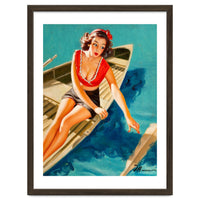 Pinup Sexy Girl In A Boat And A Lost Paddle