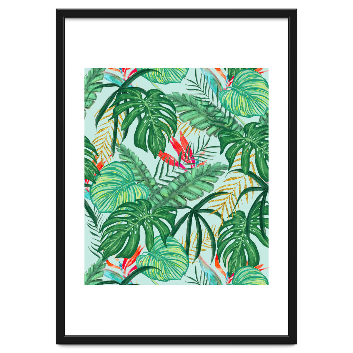 The Tropics | Jungle Botanical Bird of Paradise Illustration | Forest Palm Monstera Banana Leaves