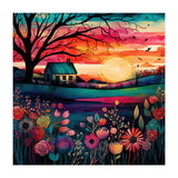 Watercolor Folk Art Sunset Landscape (Print Only) thumbnail