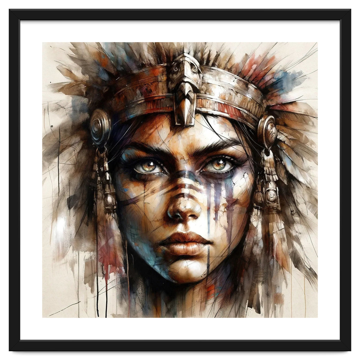Regal Warrior Woman Watercolor Portrait