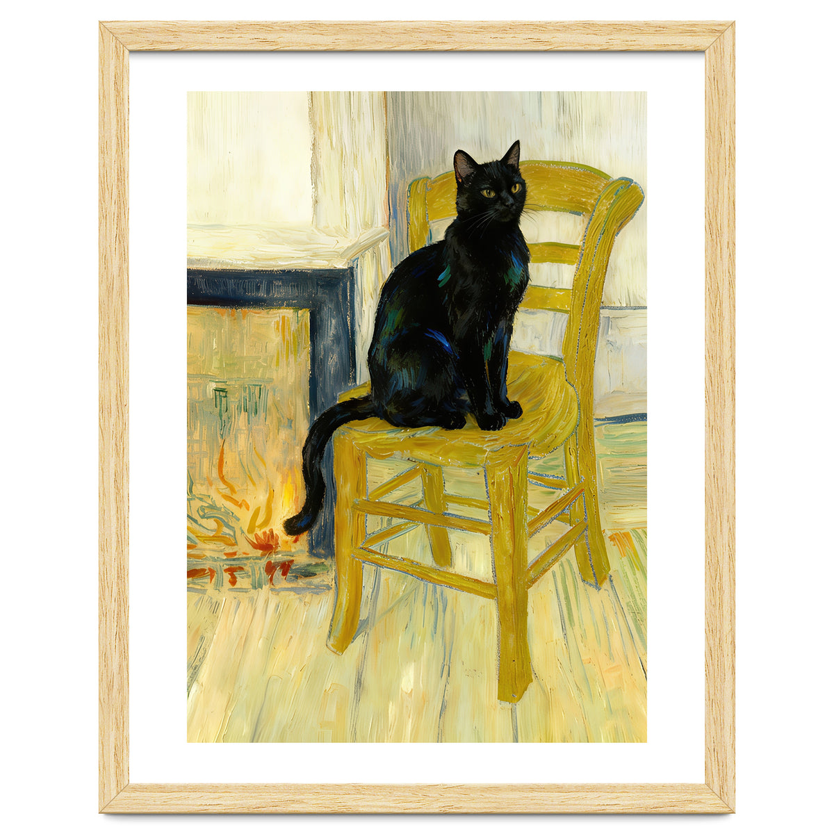 Black Cat on the Yellow Chair, Cozy Van Gogh Vintage Style, Cat at Eternity’s Gate