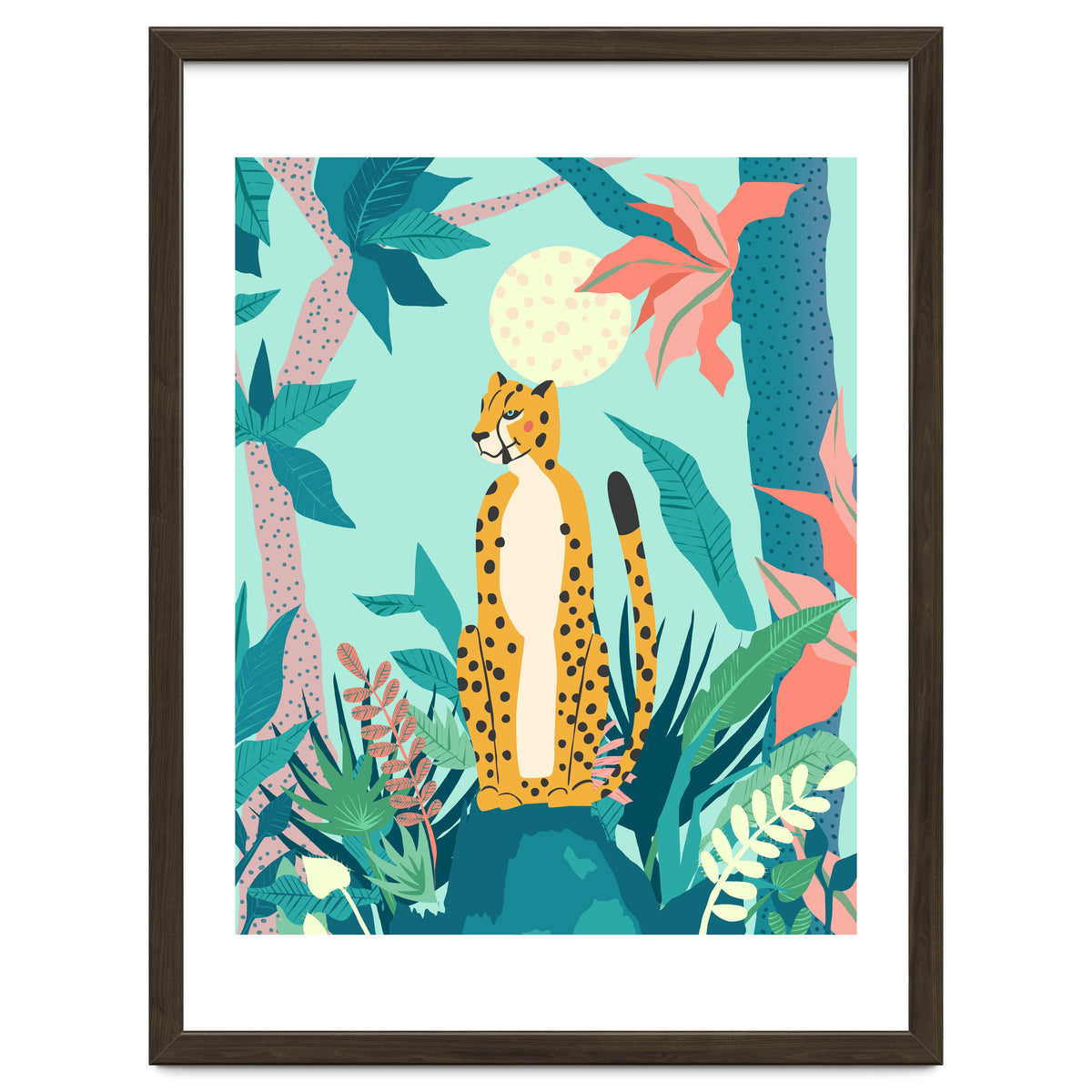 Leopard Forest, Pastel Tropical Jungle Nature Botanical, Moon Eclectic Colorful Wild Animals Boho
