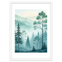 Ethereal Misty Pine Forest Watercolor Art