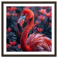 Vibrant Flamingo Portrait With Tropical Foliage