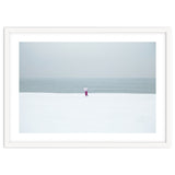 A walking woman in the winter snow beach thumbnail