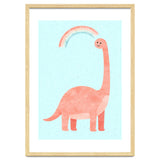 Rainbow Dinosaur Nursery Art, Cute diplodocus Watercolor, Pink Dino Illustration thumbnail
