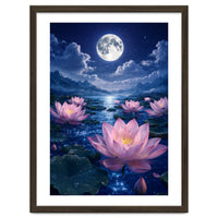 Moonlit Lotus Pond: Serene Nighttime Floral Landscape