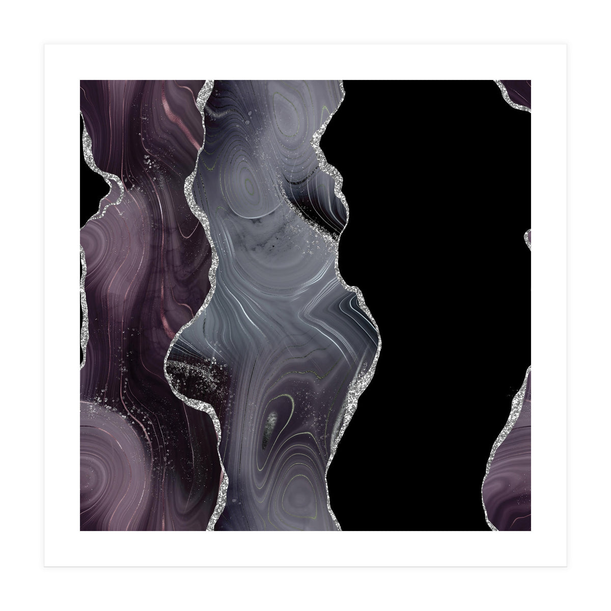 Black & Silver Glitter Agate Texture 02  (Print Only)