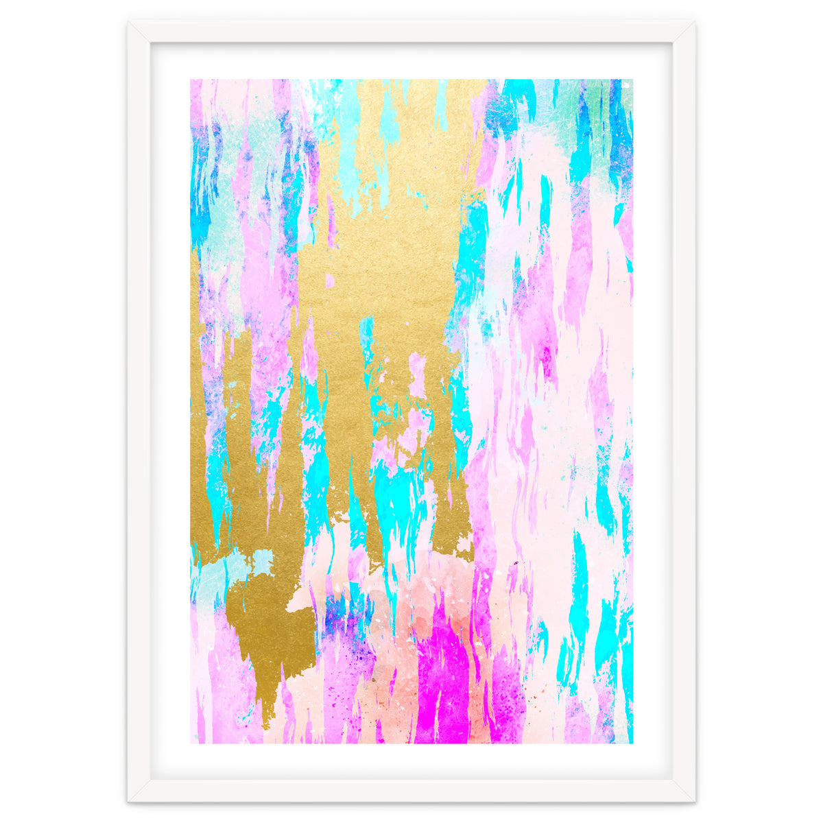 Meraki, Abstract Gold Painting, Colorful Graphic Design, Golden Pink Blue Eclectic Luxe Illustration