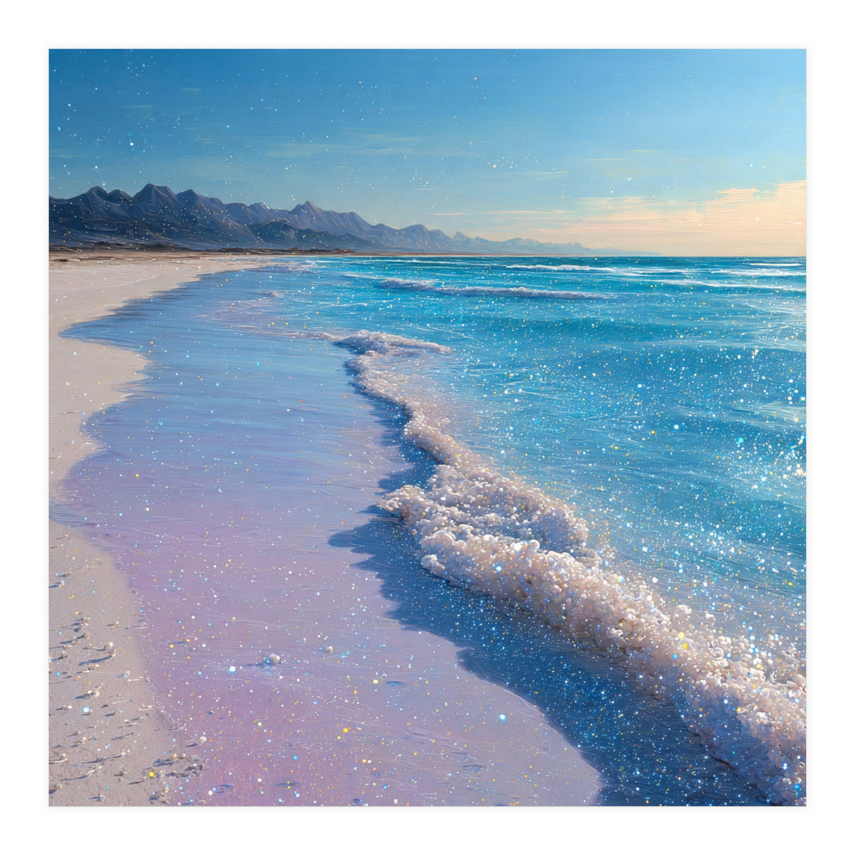 Sparkling Pastel Shoreline with Glittering Turquoise Waves (Print Only)