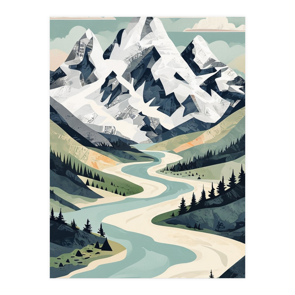 Majestic Alpine Peaks: Organic Modern Landscape Art (Print Only)