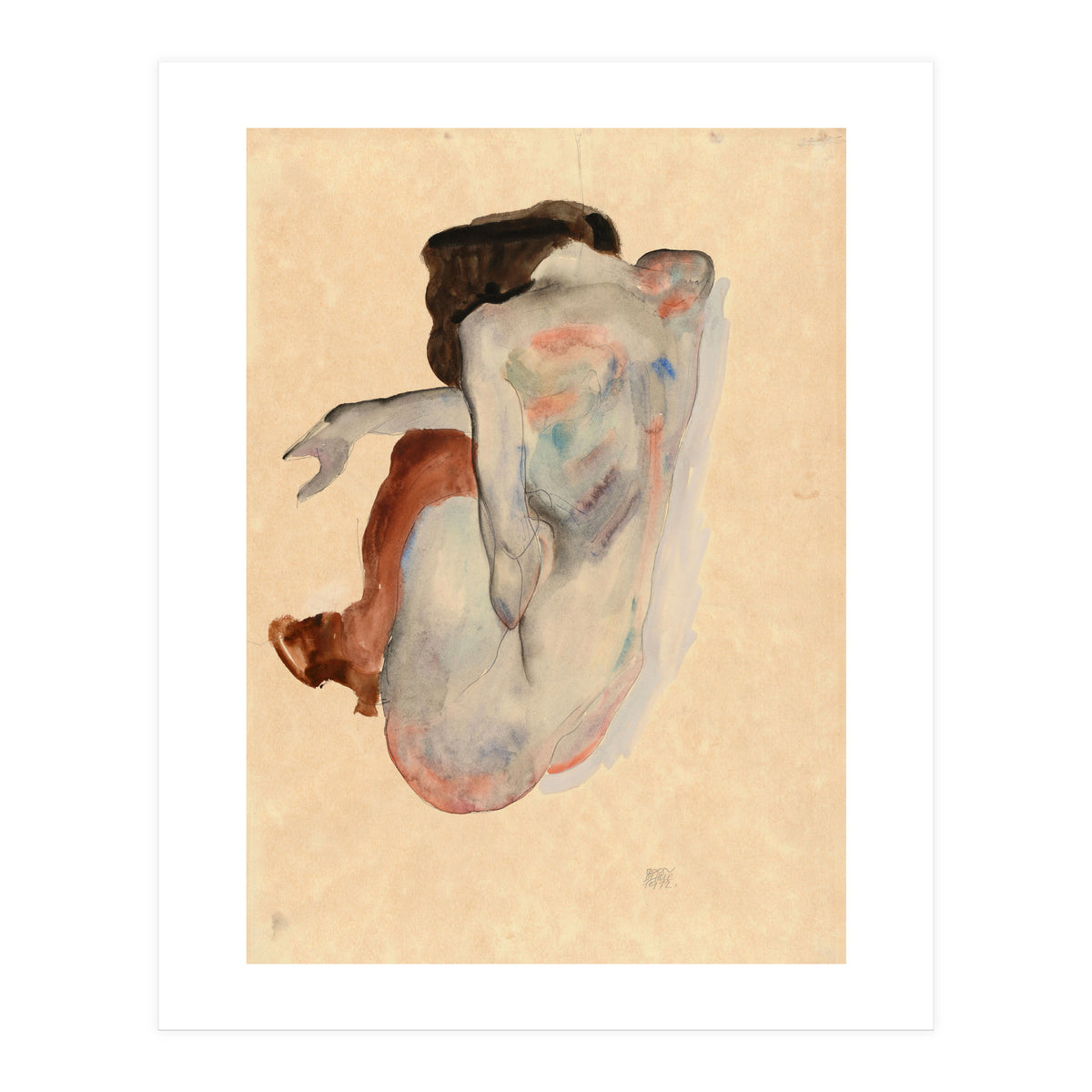 Crouching Nude in Shoes and Black Stockings, Back View. (Print Only)