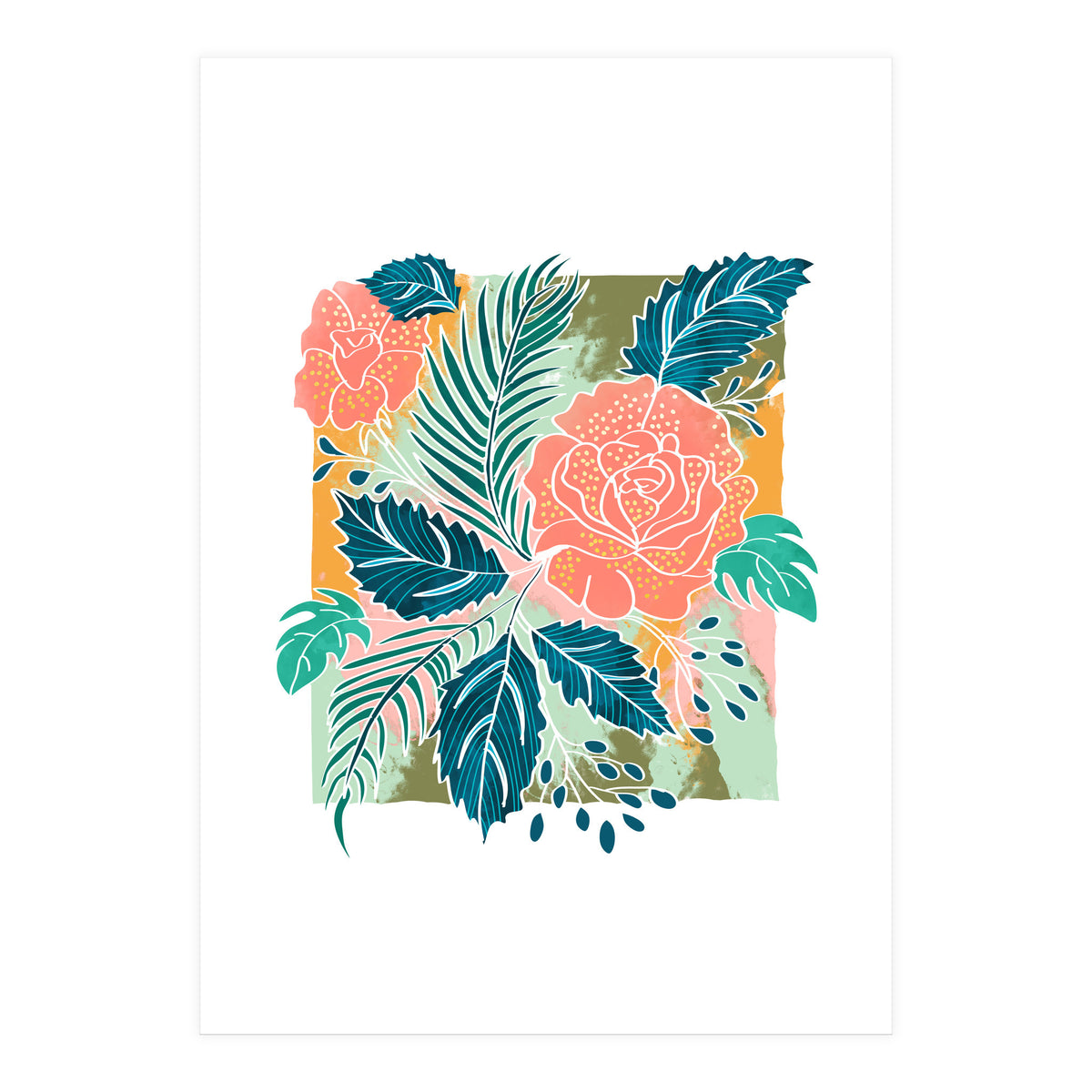 Framed Nature, Botanical Floral Rustic Bohemian, Garden Painting Tropical Illustration (Print Only)