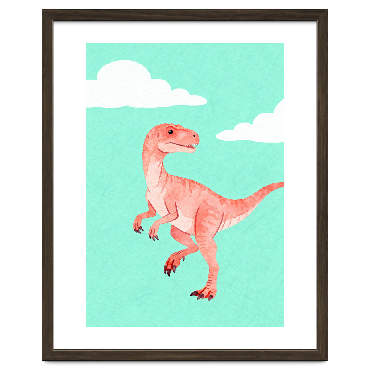 Velociraptor Watercolor Art, Cute Dino Nursery Print, Whimsical Dinosaur Illustration