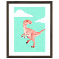 Velociraptor Watercolor Art, Cute Dino Nursery Print, Whimsical Dinosaur Illustration