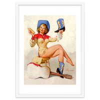 Pinup Sexy Cowgirl Cleaning Her Boots