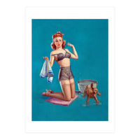 Pinup Girl Bathing A Dog (Print Only)