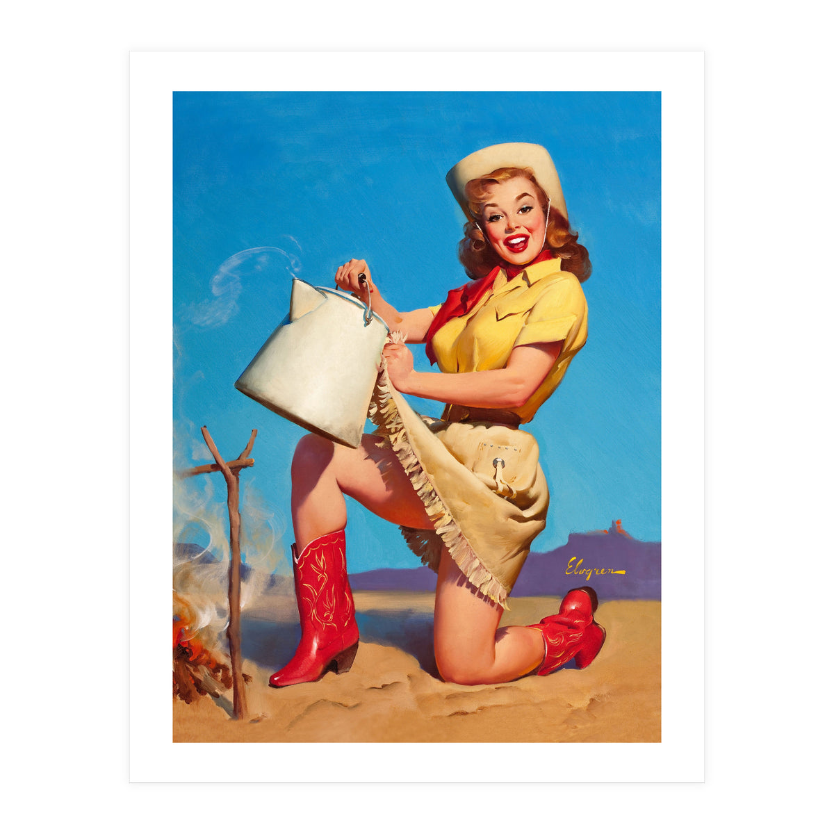 Pinup Sexy Woman Posing With A Hot Teapot (Print Only)