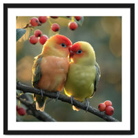 Two Lovebirds Sitting On A Branch
