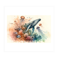 Whale And Jellyfish Watercolor (Print Only)