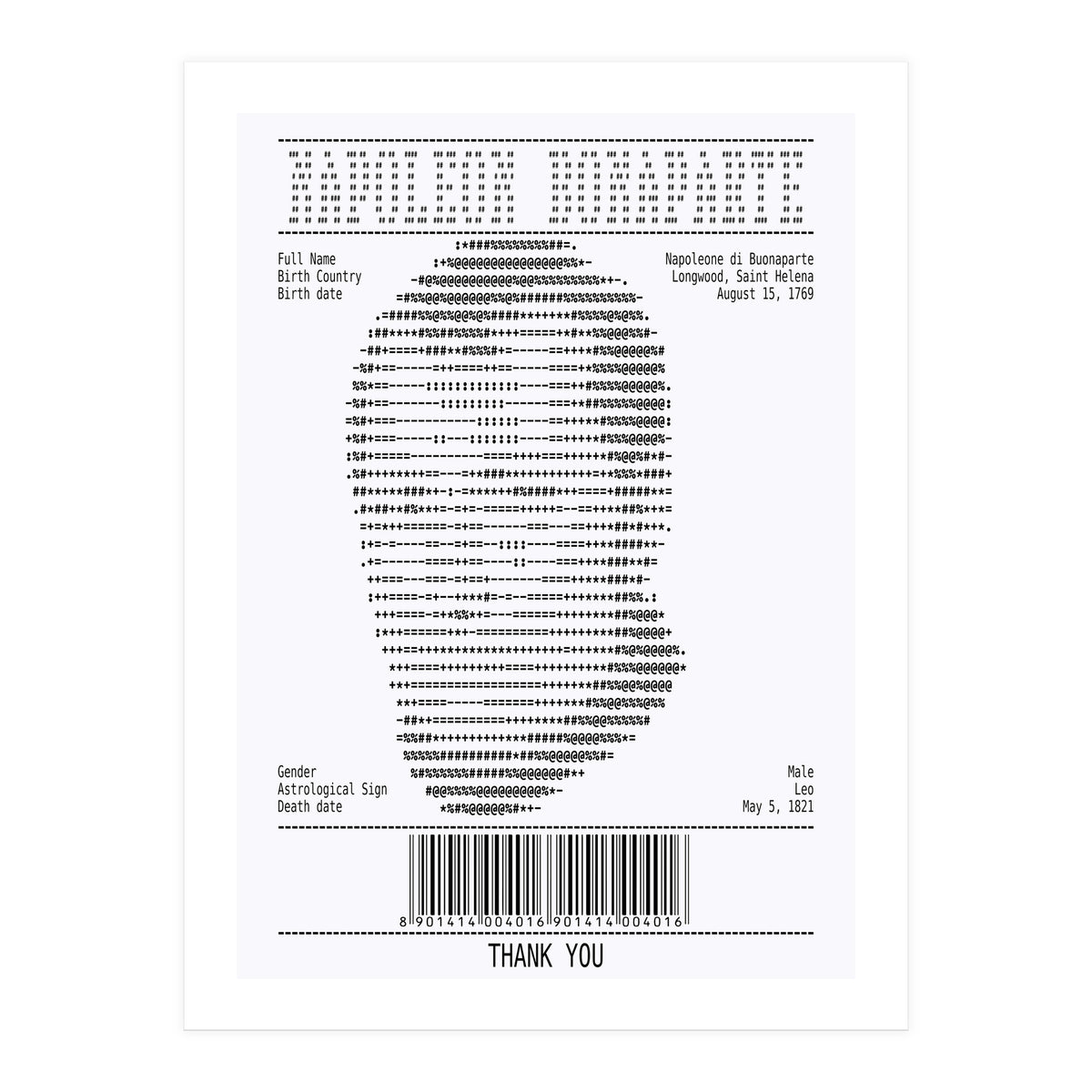 Receipt Art Napoleone Buonaparte (Print Only)