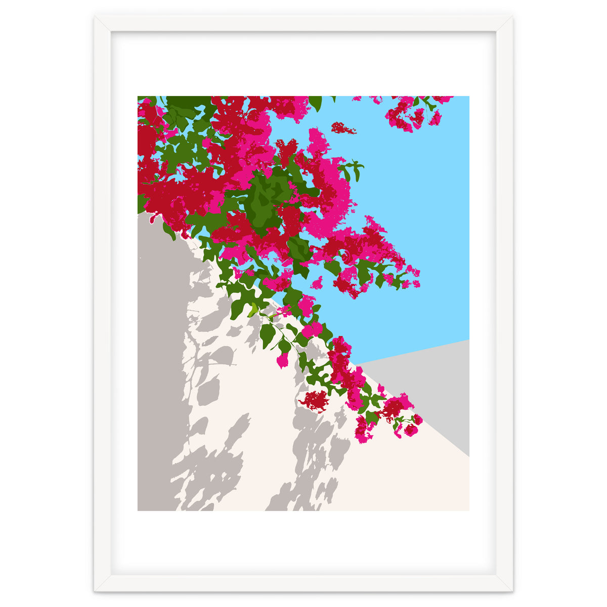 Bougainvillea Blossom, Greece Tropical Summer Travel, Santorini Architecture White Buildings Floral Nature Garden