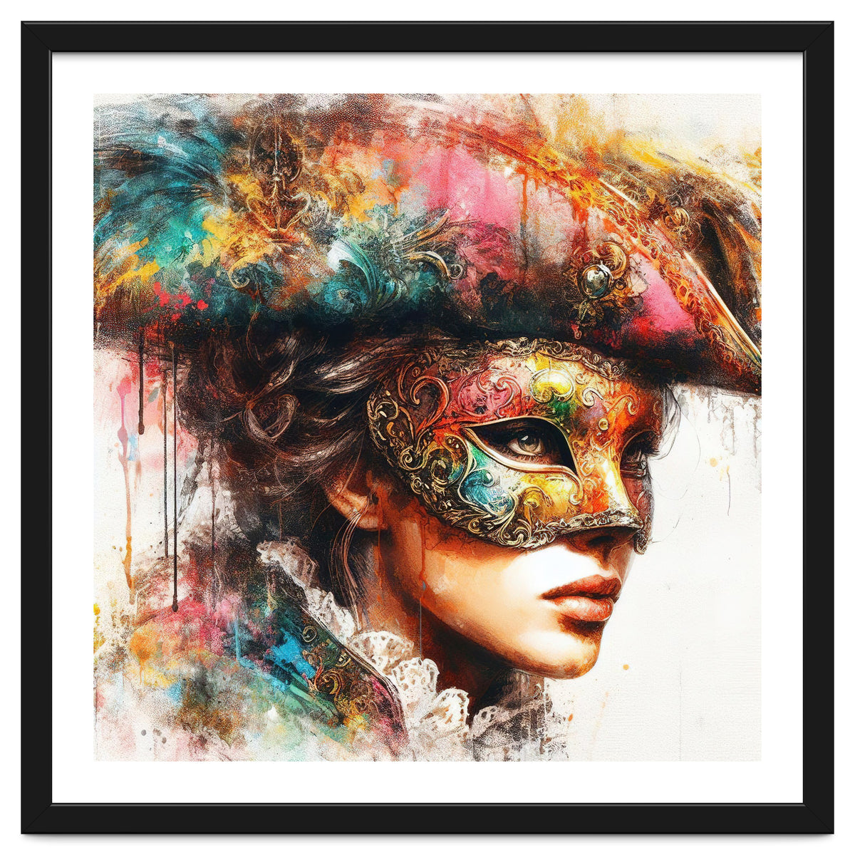 Watercolor Carnival Venetian Mask Woman