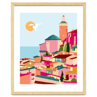 Crimson Rouge, Colorful Architecture Buildings, Greece Cityscape Skyline, Seagull Travel Summer Eclectic Bohemian Pop Of Color Positivity