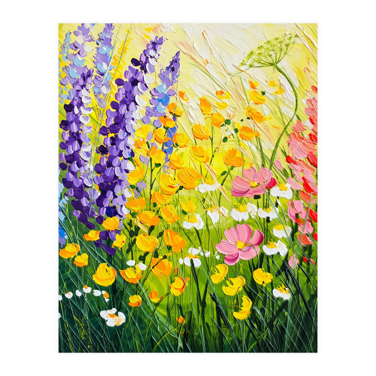 Sun-Drenched Wildflower Meadow Oil Painting (Print Only)