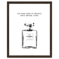 Born Original, Fashion Perfume Bottle Quote Art, Coco Chanel, Chic Decor