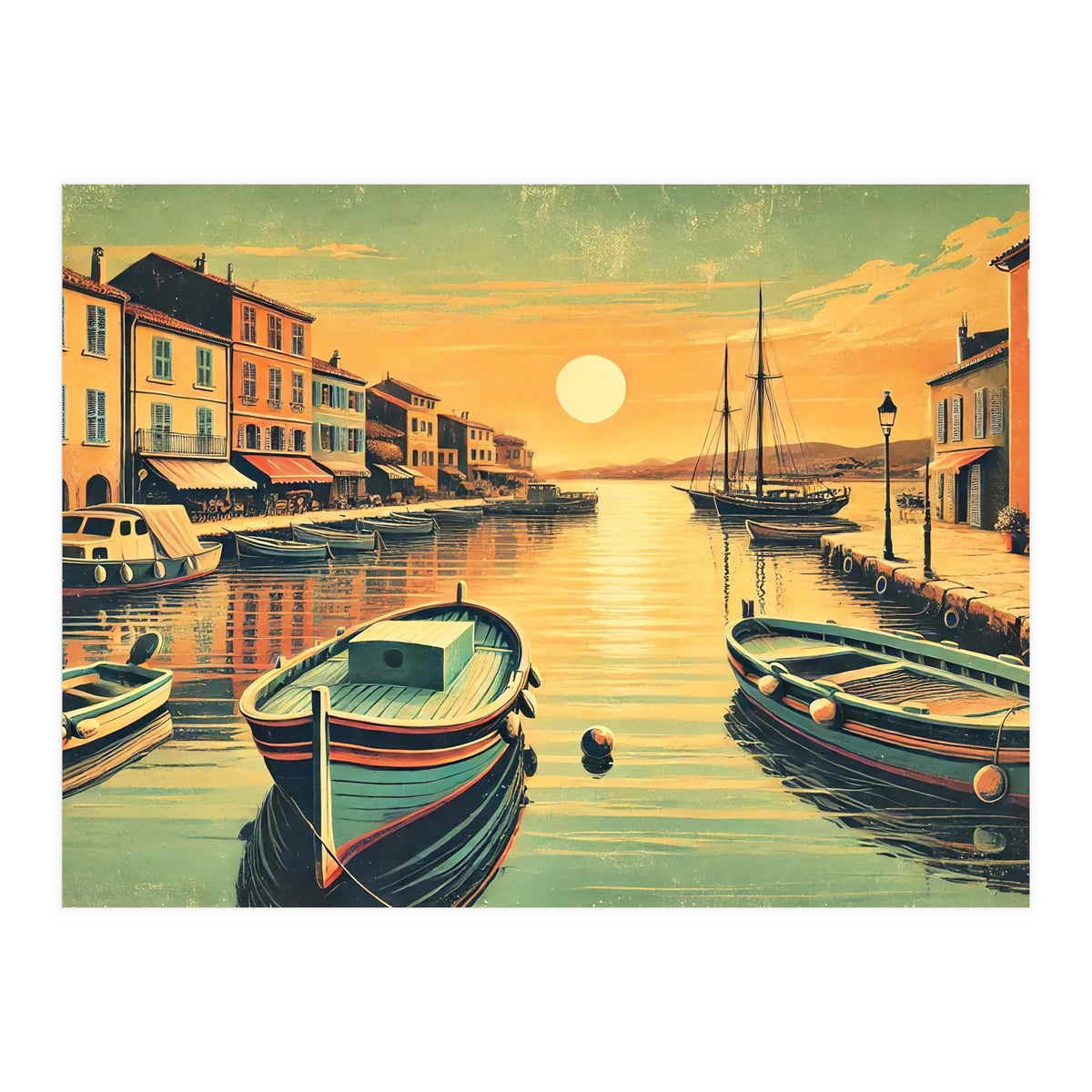 Vintage Harbor Sunset Poster (Print Only)