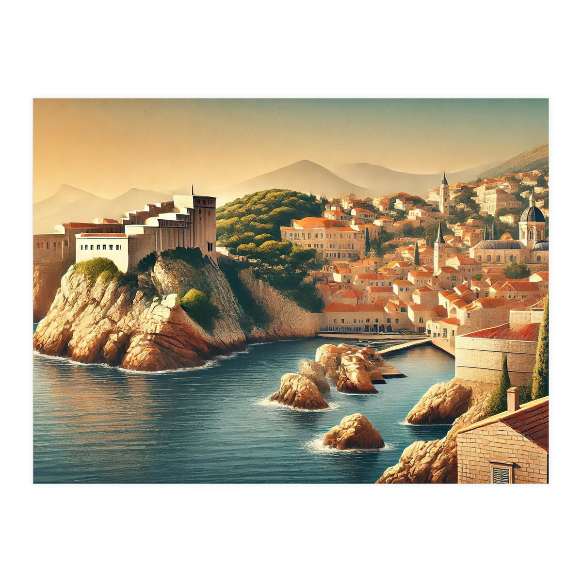Vintage Croatia, Dubrovnik Coastal Poster (Print Only)