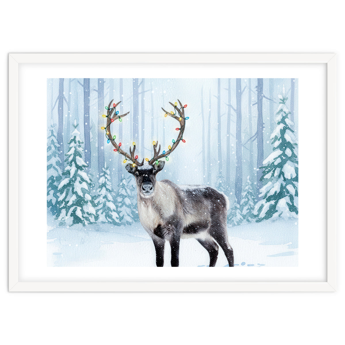 Reindeer with Christmas Lights, Deer Magical Winter Art