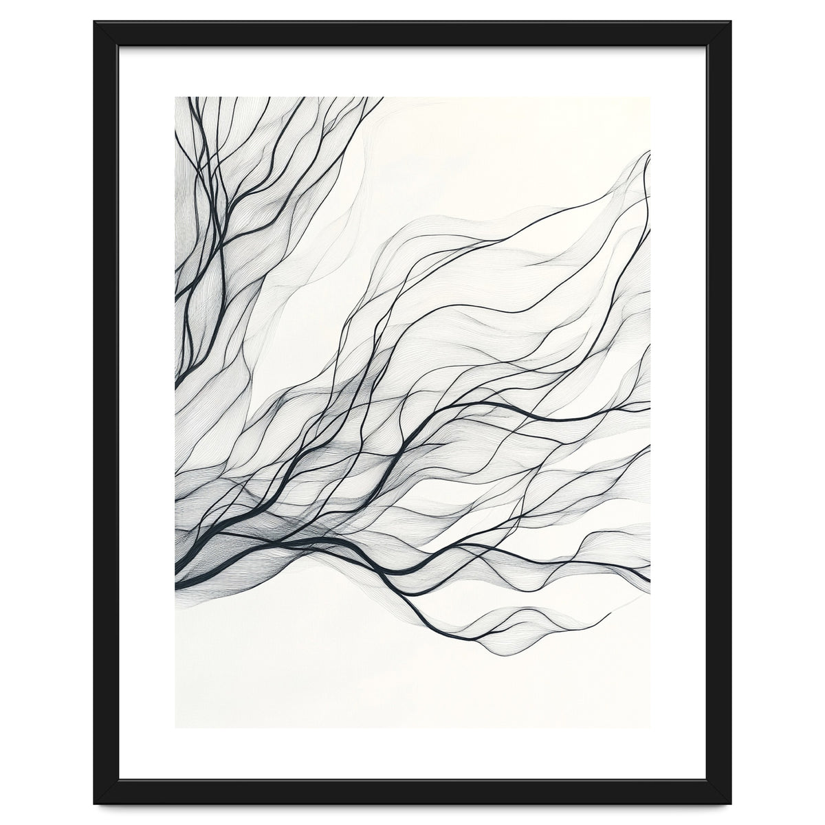Abstract Black Branching Lines Flowing