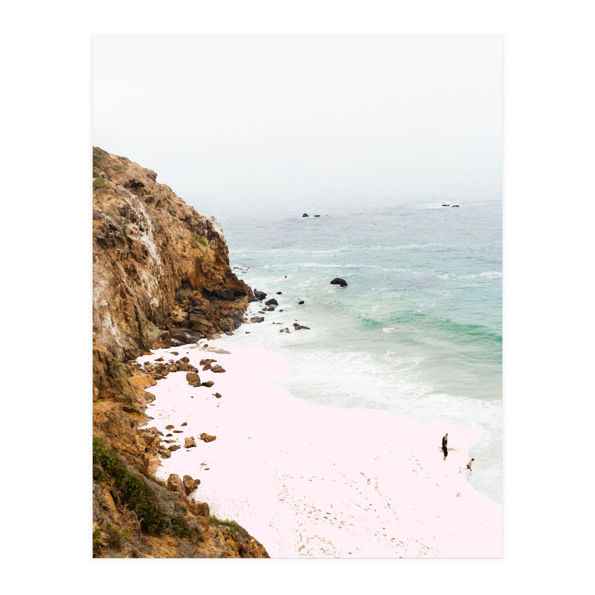 Pink Trails, Beach Tropical Travel Ocean Pastel Digital Art, Photography Sea Scenic Nature Landscape (Print Only)