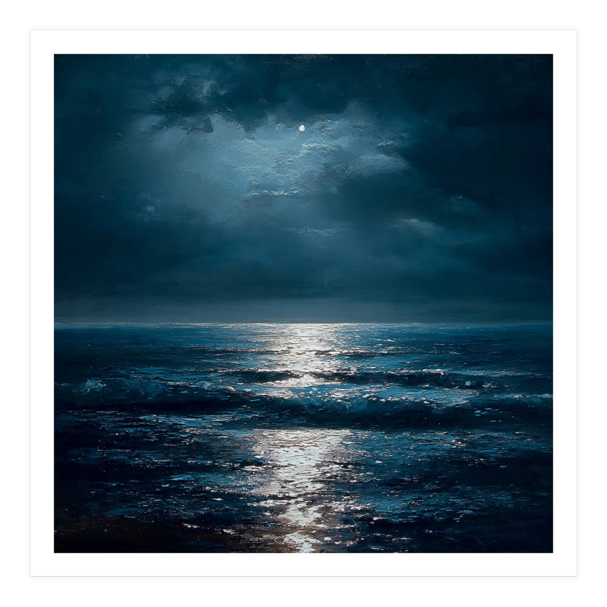 Ethereal Moonlight Over Midnight Ocean Waves (Print Only)