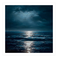 Ethereal Moonlight Over Midnight Ocean Waves (Print Only)