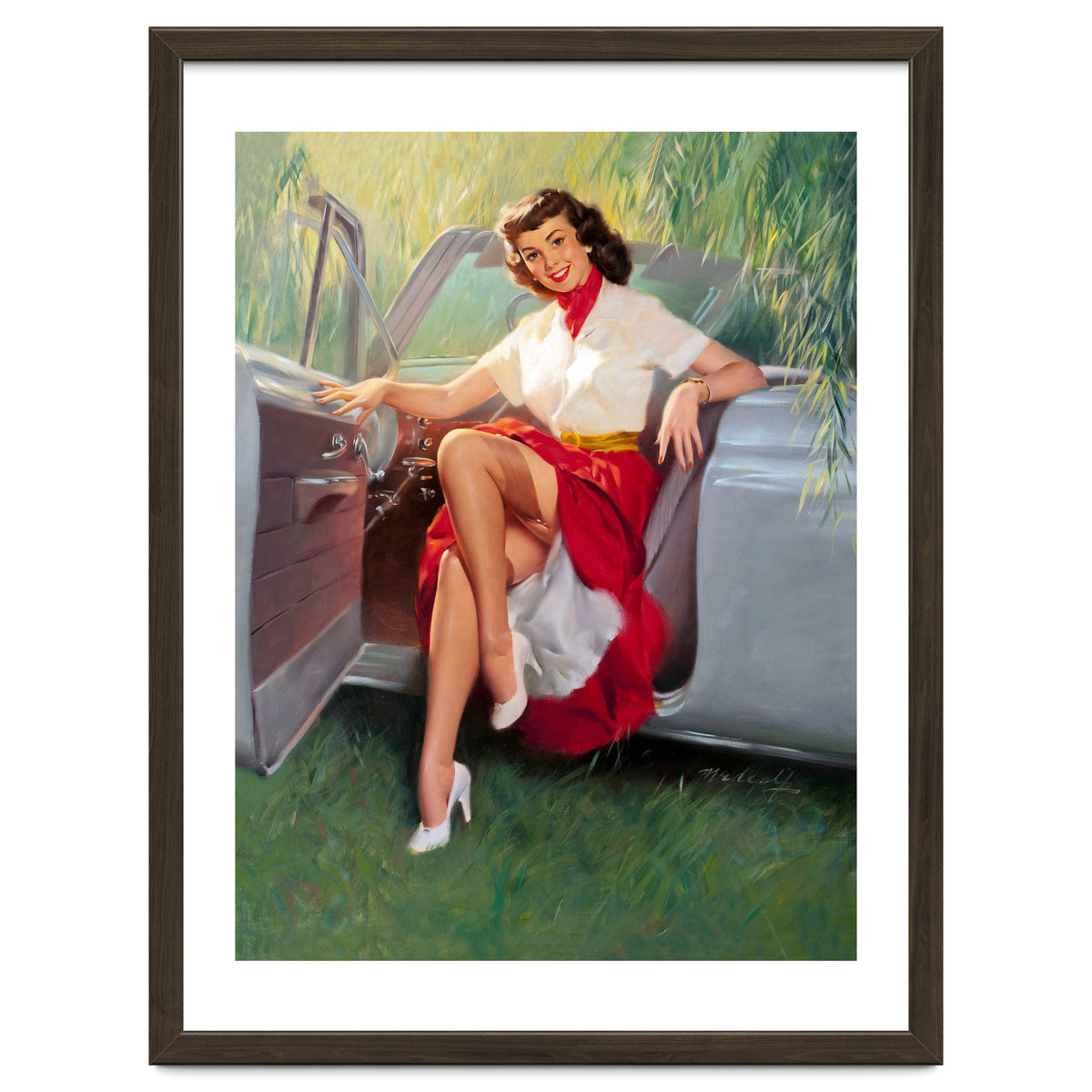 Sexy Pinup Woman Posing In Convertible Car