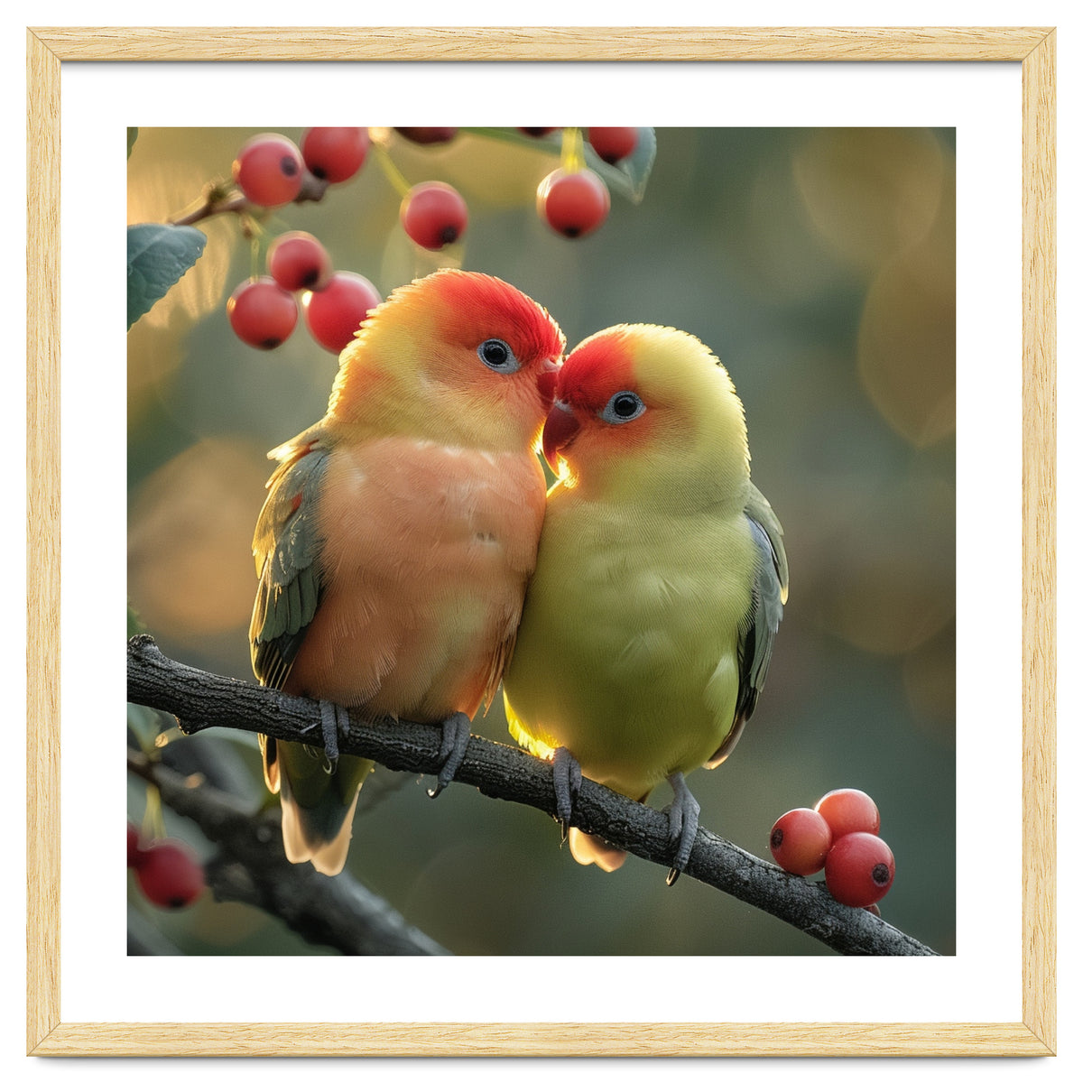 Two Lovebirds Sitting On A Branch