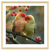 Two Lovebirds Sitting On A Branch